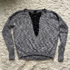 Express Gray Lace-Up Women's Sweater
